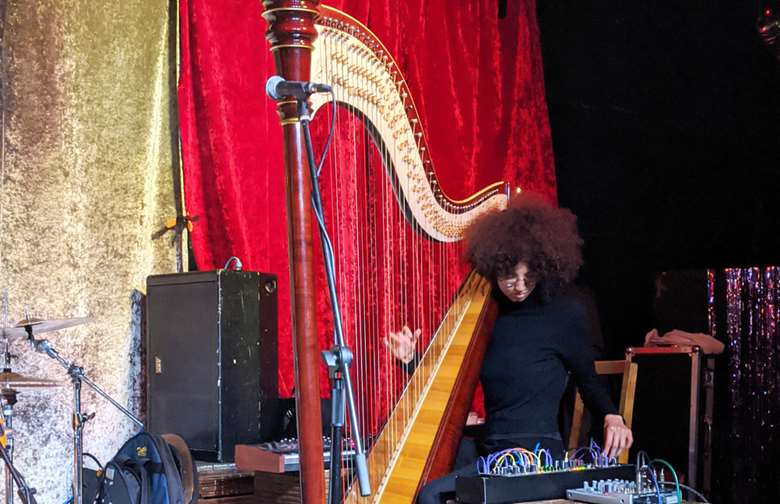 Harpist Nala Sinephro - photo by Christine Hannigan
