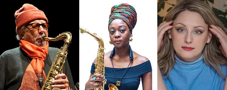 Left to right: Charles Lloyd, Cassie Kinoshi and Alice Zawadzki