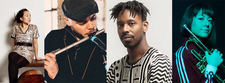 LJF artists L-to-R: Linda May Han Oh, Tenderlonious, Shabaka Hutchings and Yazz Ahmed