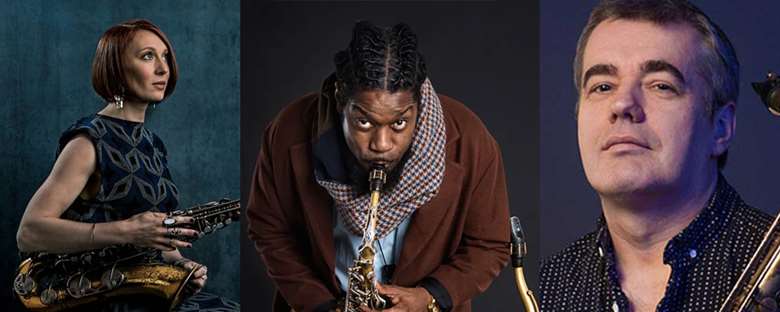 L-R: Josephine Davies, Soweto Kinch and Mark Lockheart