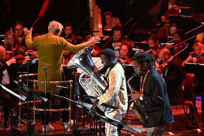 Theon Cross and Soweto Kinch with the Metropole Orkest - Photo by Mark Allan