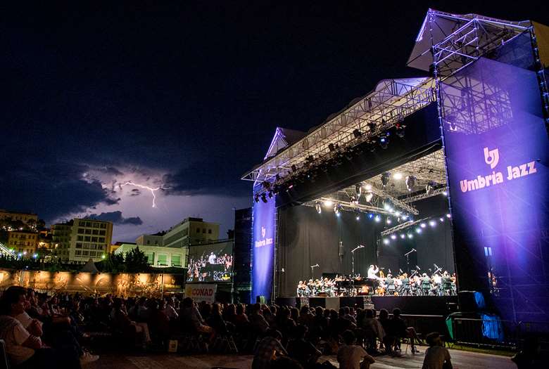 Lightning and jazz - Umbria's awesome outdoor Arena stage - all photos: Tim Dickeson