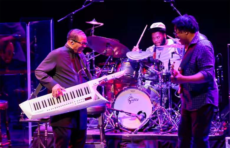 L-R: Herbie Hancock. Jaylen Pentinaud and James Genus - photo by Roger Thomas