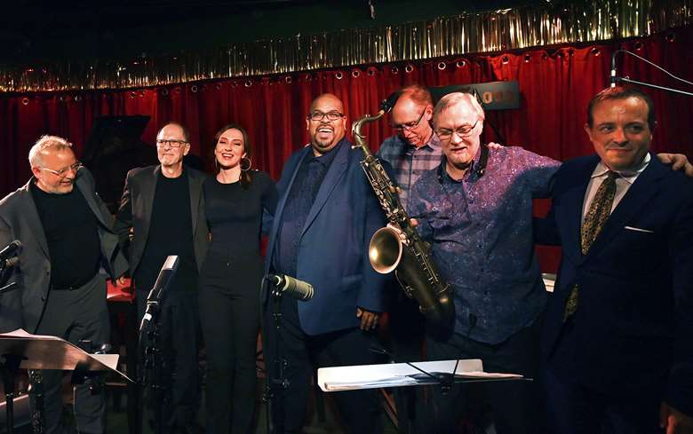 The magnificent seven, pictured in Germany in 2022: Brian Dickinson, Lorne Lofsky, Virginia MacDonald, Derrick Gardner, Neil Swainson, Kirk MacDonald and Bernd Reiter