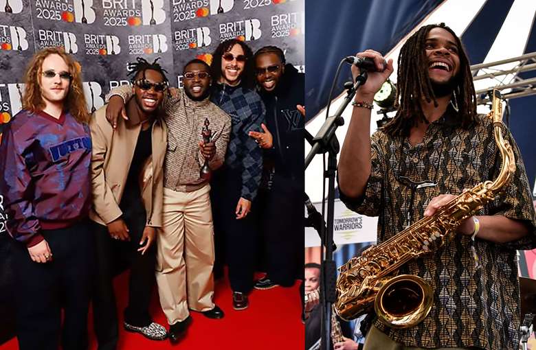 Ezra Collective at the Brit Awards (left) and Tomorrow's Warriors Biggish Band at We Out Here (right)