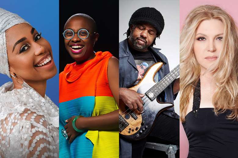 L-R: Jazzmeia Horn, Cécile McLorin Salvant, Victor Wooten and Eliane Elias